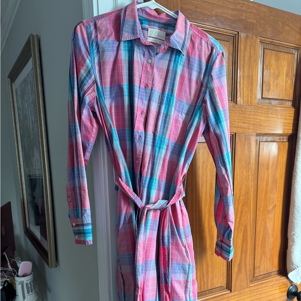 J. Crew Pink and Blue Midi Dress